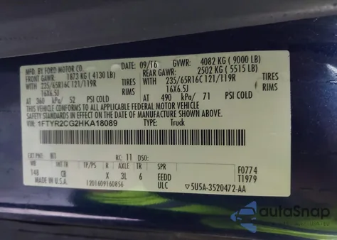 2017 Ford Transit-250 from USA, damaged, VIN 1FTYR2CG2HKA18089